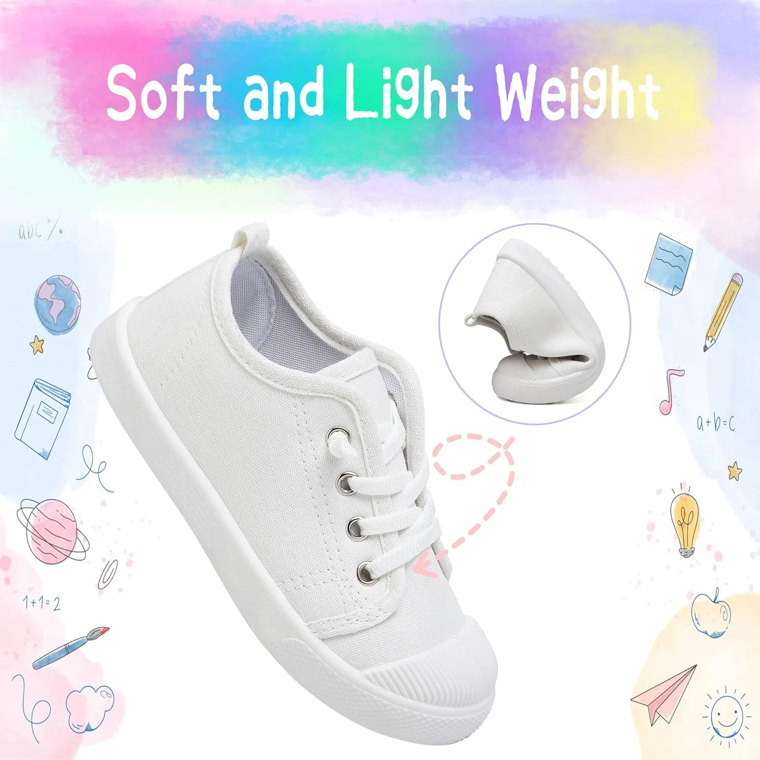 Kids White Shoes Toddlers Canvas Sneakers Slip-on Light Weight Comfortable Causal Running Shoes Skin-Friendly for Boys Girls
