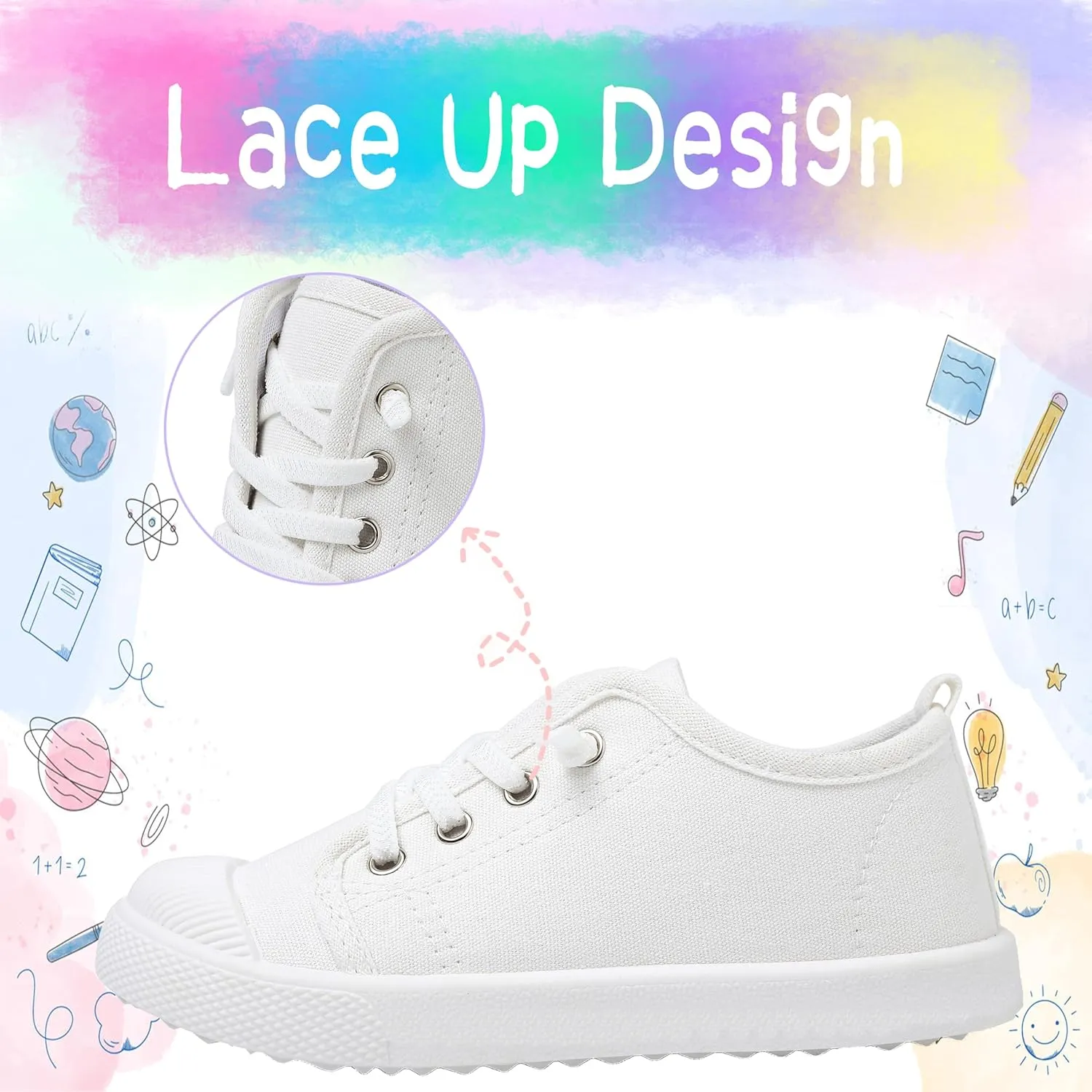 Kids White Shoes Toddlers Canvas Sneakers Slip-on Light Weight Comfortable Causal Running Shoes Skin-Friendly for Boys Girls