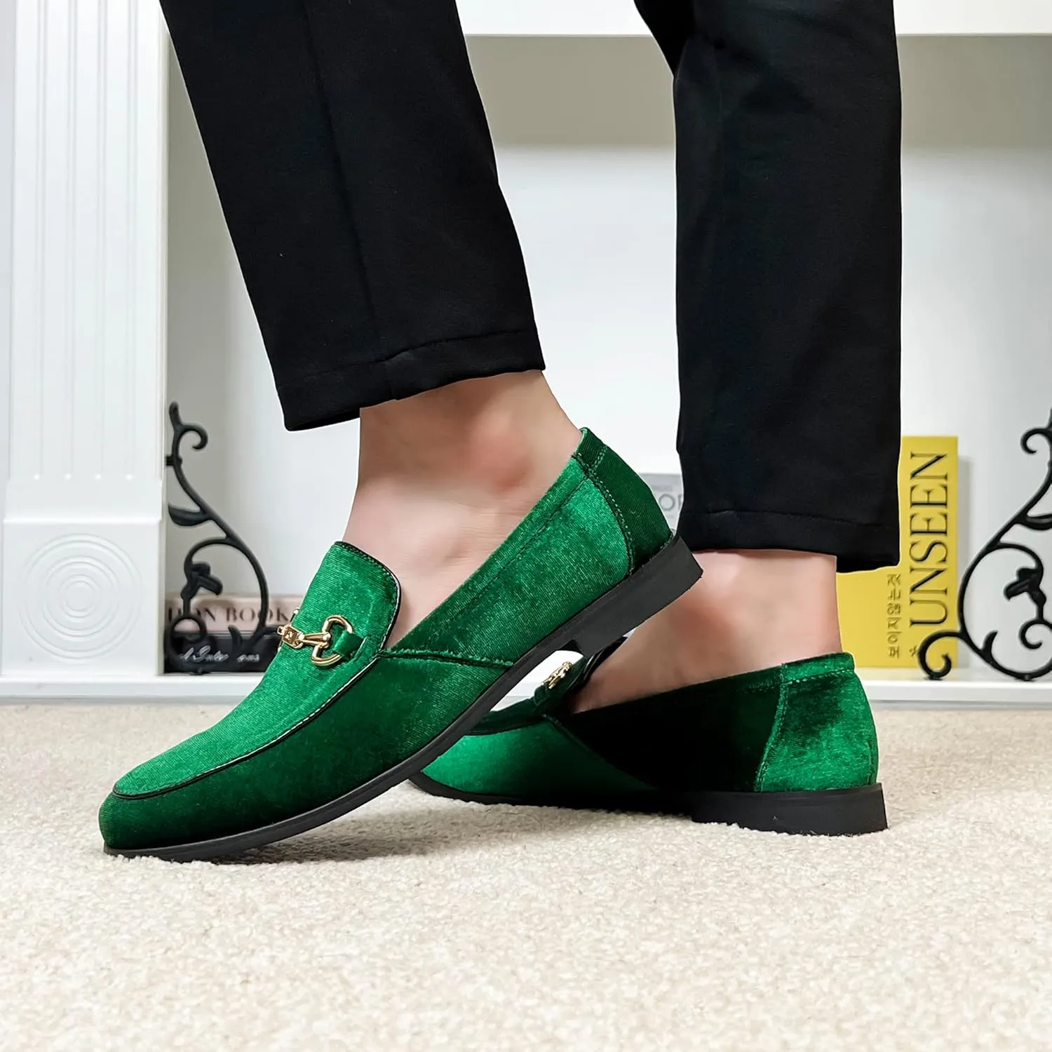 LCQL Men's Luxury Velvet Penny Loafer Shoes Noble Slip-on Suede Loafers Smoking Slippers Plus Size 7-13