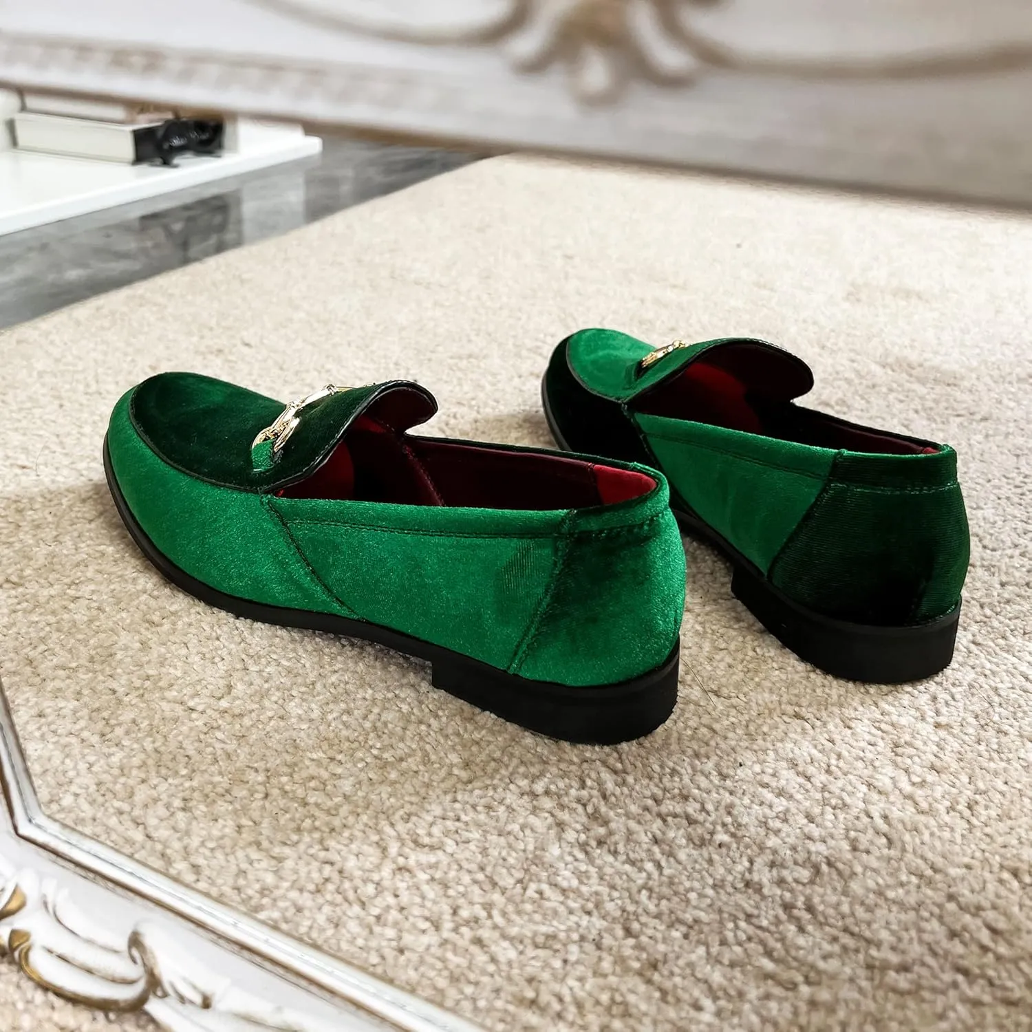 LCQL Men's Luxury Velvet Penny Loafer Shoes Noble Slip-on Suede Loafers Smoking Slippers Plus Size 7-13