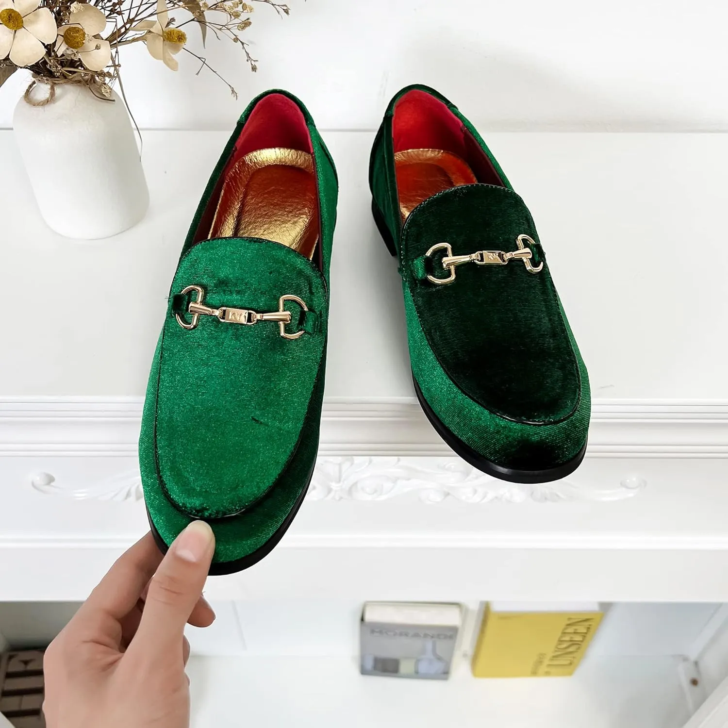 LCQL Men's Luxury Velvet Penny Loafer Shoes Noble Slip-on Suede Loafers Smoking Slippers Plus Size 7-13