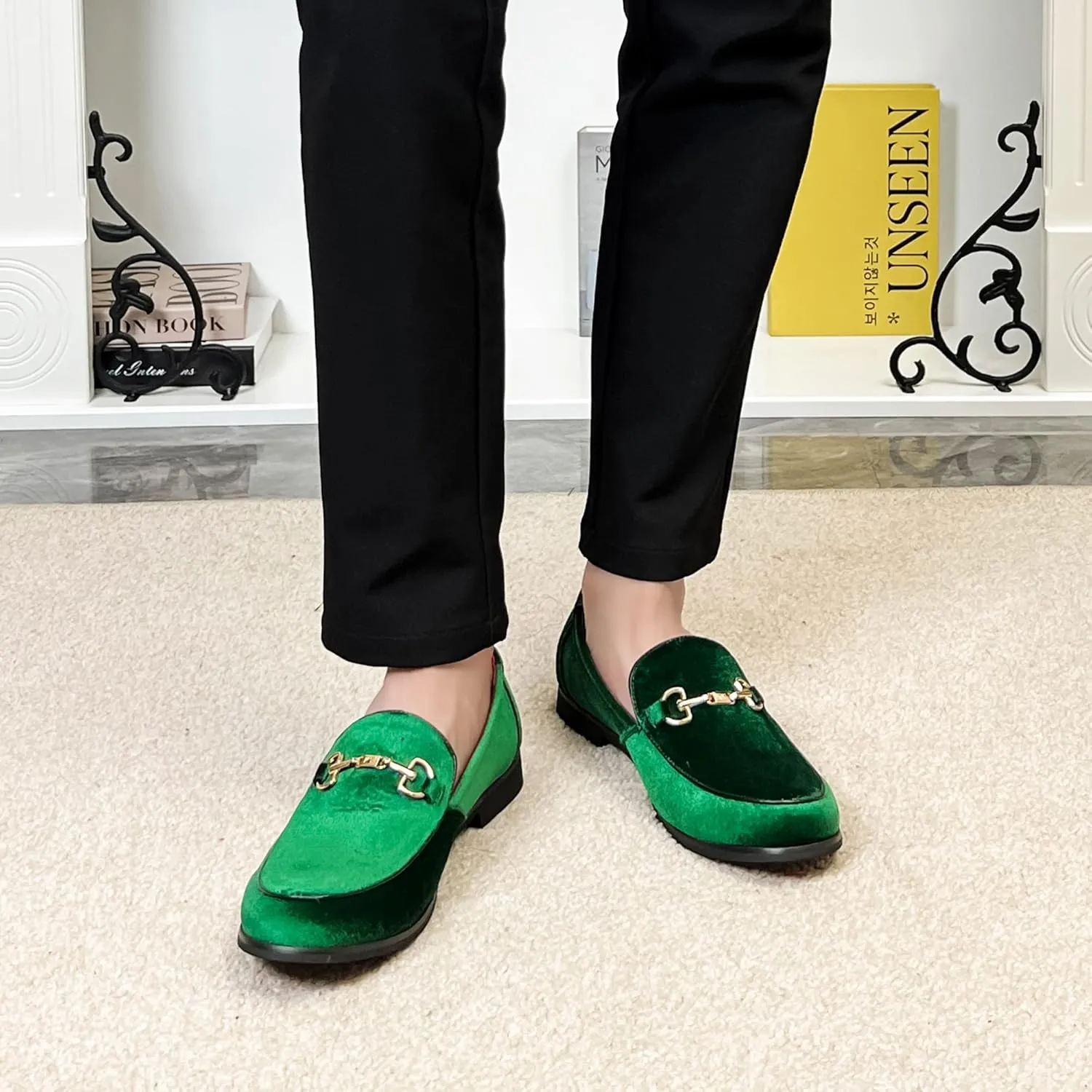 LCQL Men's Luxury Velvet Penny Loafer Shoes Noble Slip-on Suede Loafers Smoking Slippers Plus Size 7-13