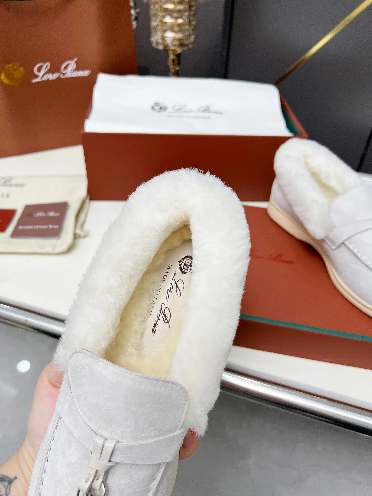 LP Summer Charm Walk Loafer Light Grey Suede Lamb Fur