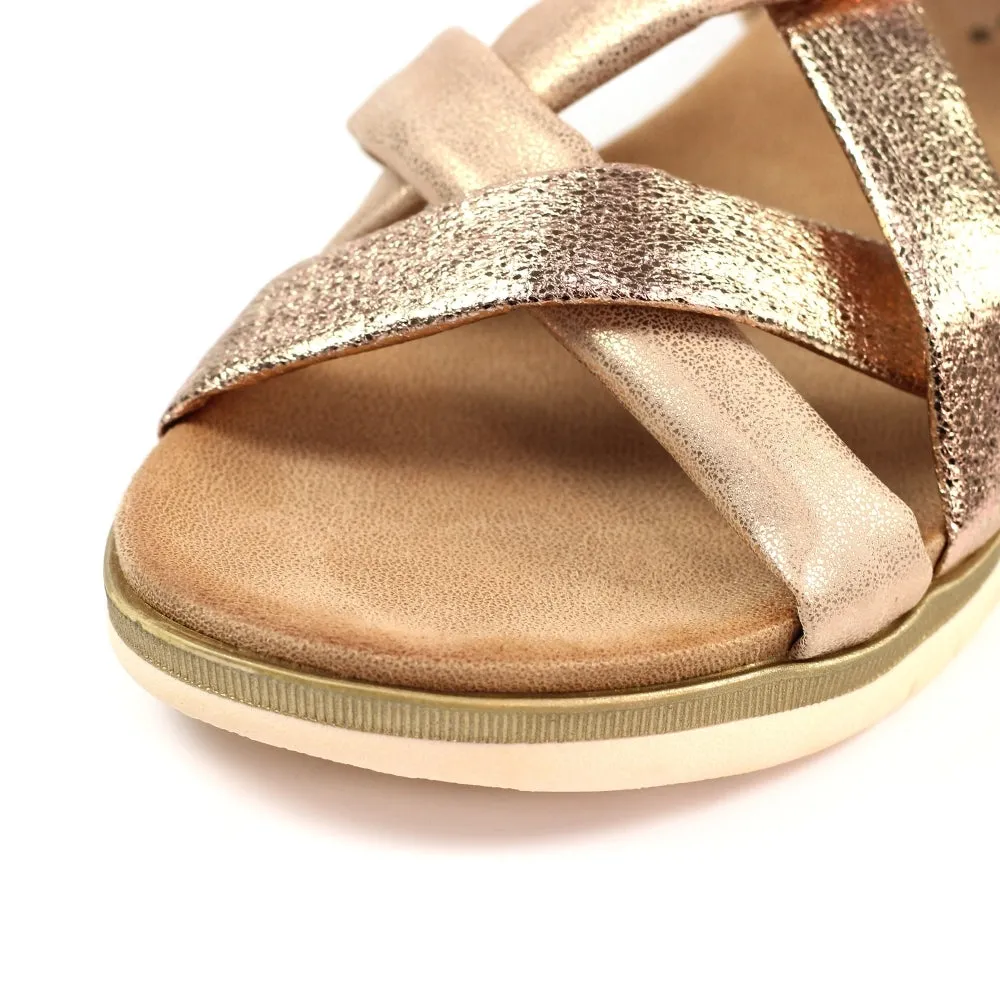 Lunar Roma Women's Cross Over Straps Adjustable Slingback Sandal Rose Gold
