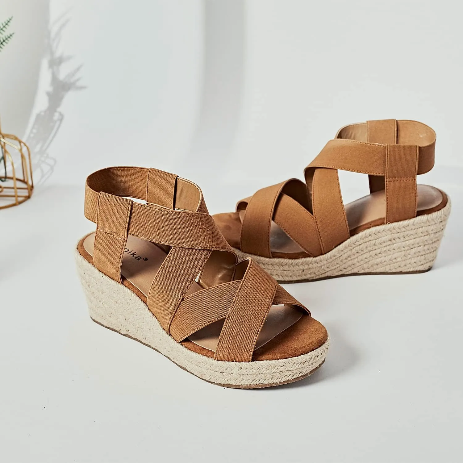 Luoika Women's Wide Width Wedge Sandals, Platform Ankle Strap Open Toe Espadrille Wedge Pump Heel Women's Sandals Concise Casual Summer Shoes.