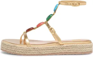 Maiyang Women Charming Jewelled T-Strap Espadrille Platform Sandals Open Toe Buckled Summer Beach Daily Casual Shoes Size 4-16 US