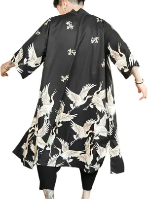 Men Japanese Kimono Coat Loose Yukata Outwear Long Bathrobe Tops Vintage