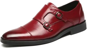 Mens Dress Shoes Italian Fashion Double Monk Strap Slip On Loafer Shoes Oxford Leather Shoes for Men