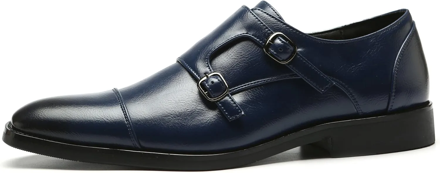 Mens Dress Shoes Italian Fashion Double Monk Strap Slip On Loafer Shoes Oxford Leather Shoes for Men