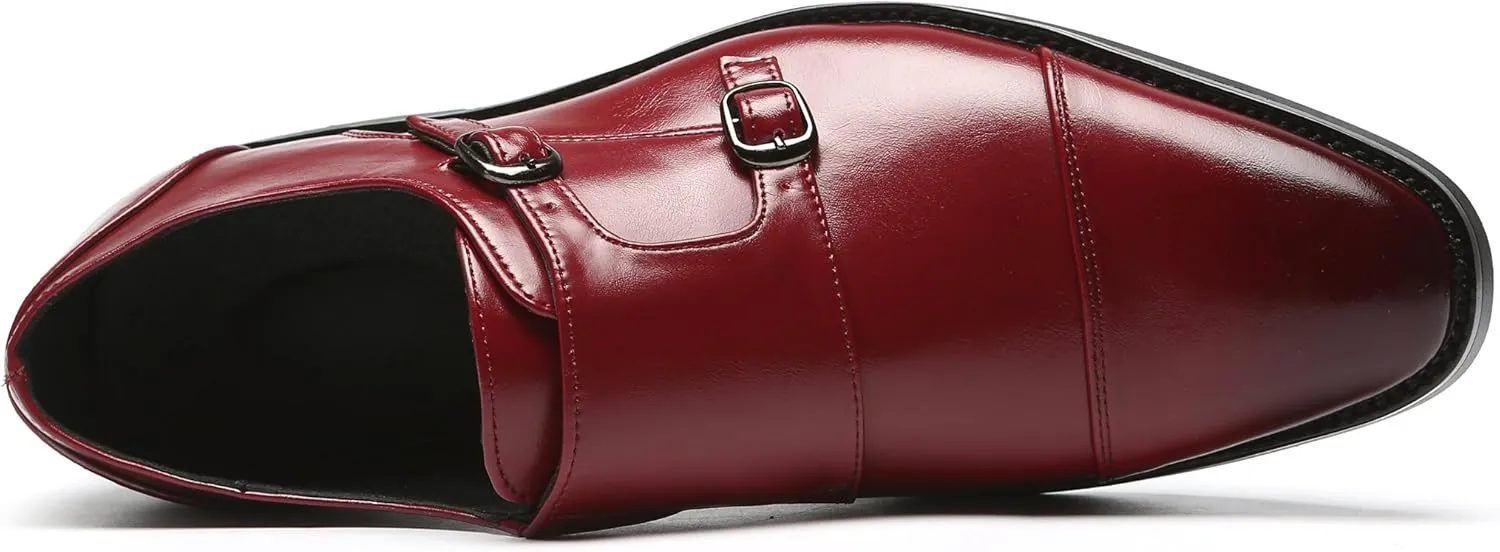 Mens Dress Shoes Italian Fashion Double Monk Strap Slip On Loafer Shoes Oxford Leather Shoes for Men