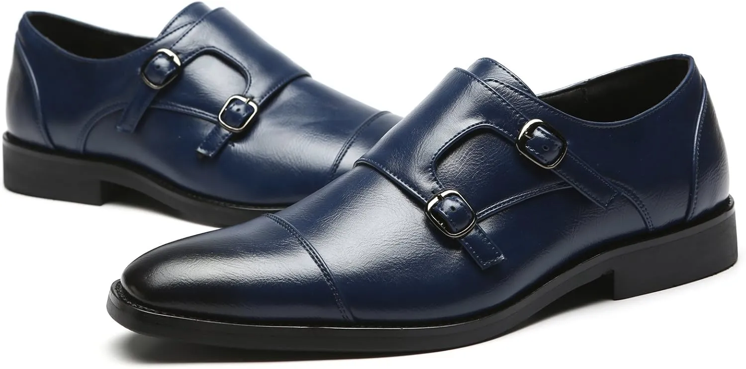 Mens Dress Shoes Italian Fashion Double Monk Strap Slip On Loafer Shoes Oxford Leather Shoes for Men