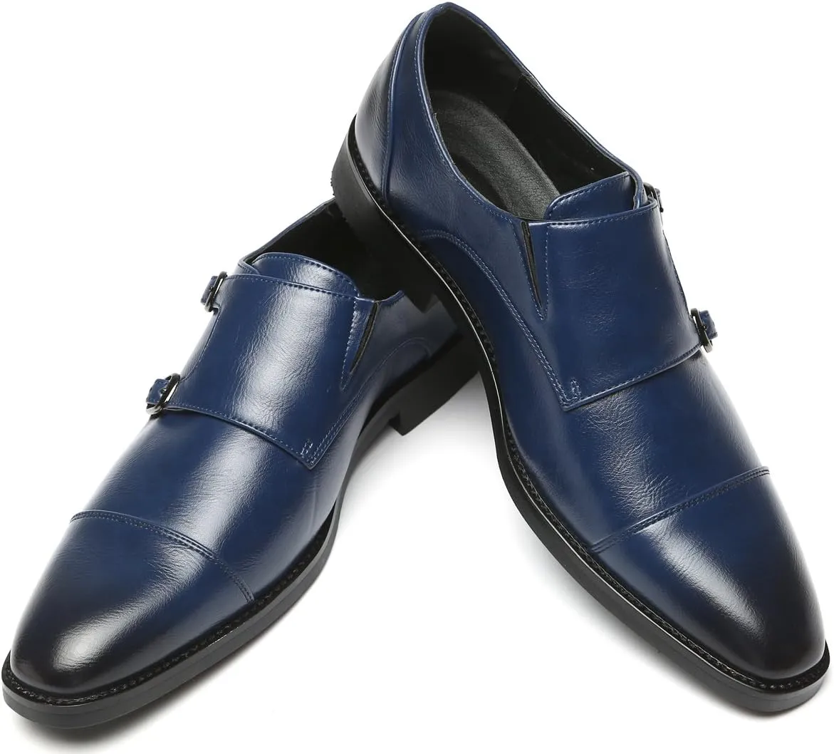 Mens Dress Shoes Italian Fashion Double Monk Strap Slip On Loafer Shoes Oxford Leather Shoes for Men