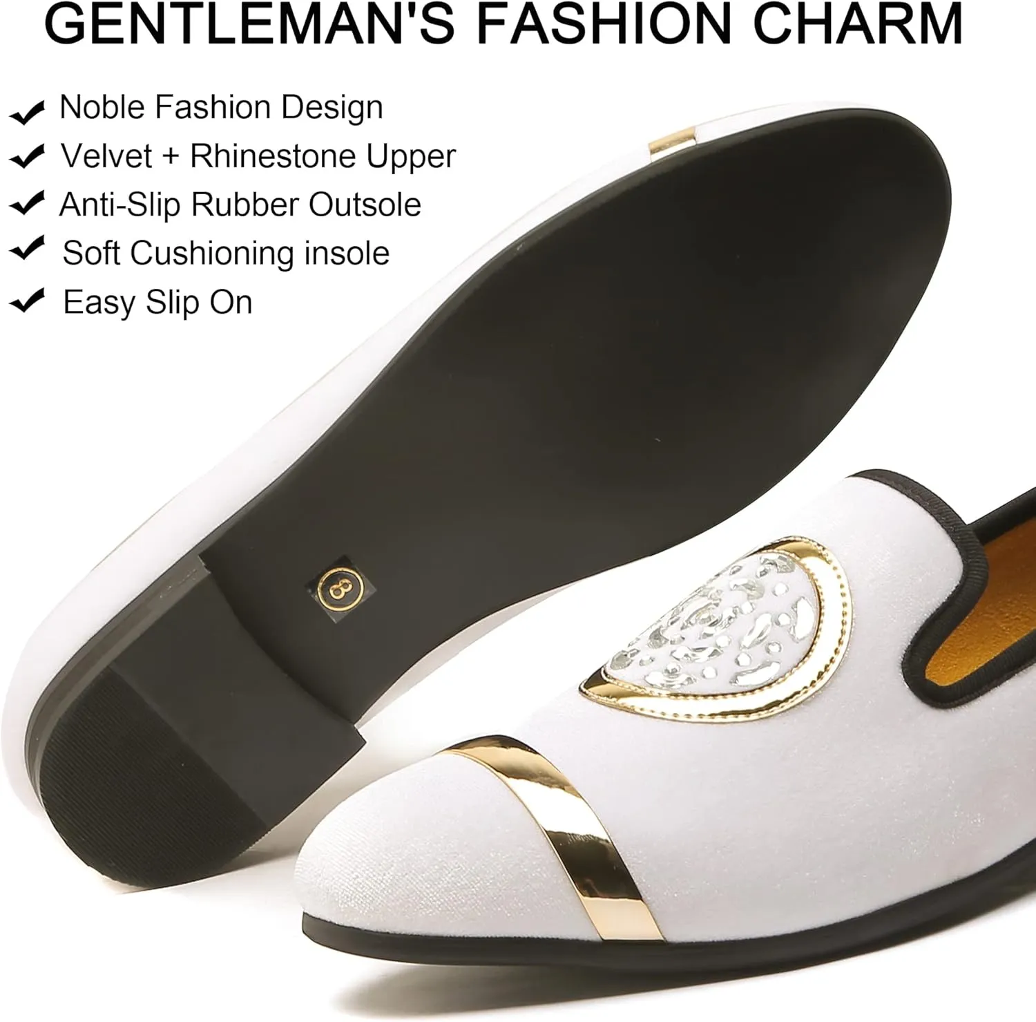 Mens Rhinestone Loafers Velvet Tuxedo Dress Shoes with Gold Plate Smoking Slippers Slip-On Penny Party Wedding Casual Shoes