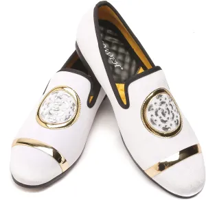 Mens Rhinestone Loafers Velvet Tuxedo Dress Shoes with Gold Plate Smoking Slippers Slip-On Penny Party Wedding Casual Shoes