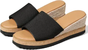 mikarka Slip On Wedge Sandals for Women, Open Toe Resort Platform Sandals Comfortable Beach Sandals Slide Espadrilles Wedges Dressy Summer Sandals Mules