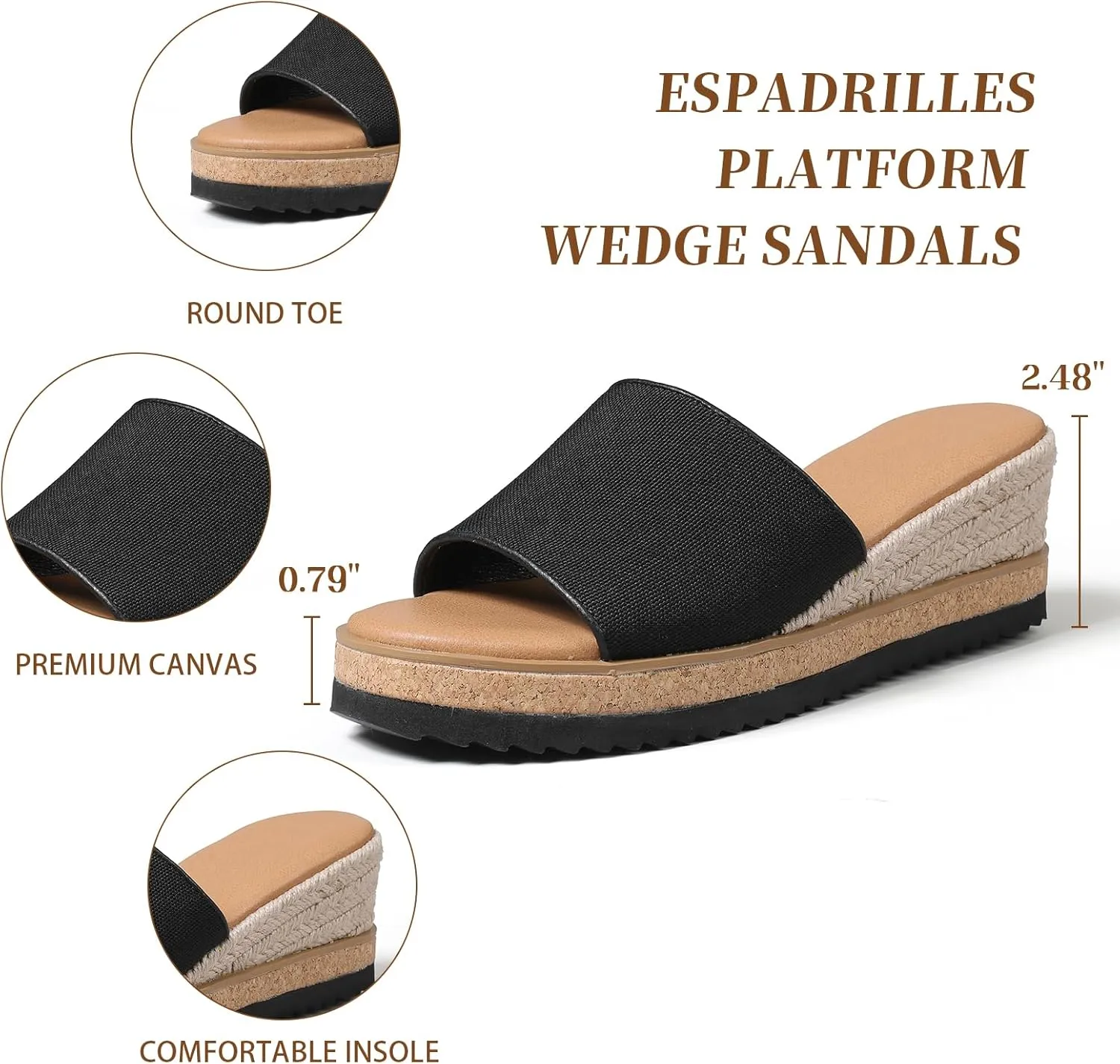 mikarka Slip On Wedge Sandals for Women, Open Toe Resort Platform Sandals Comfortable Beach Sandals Slide Espadrilles Wedges Dressy Summer Sandals Mules