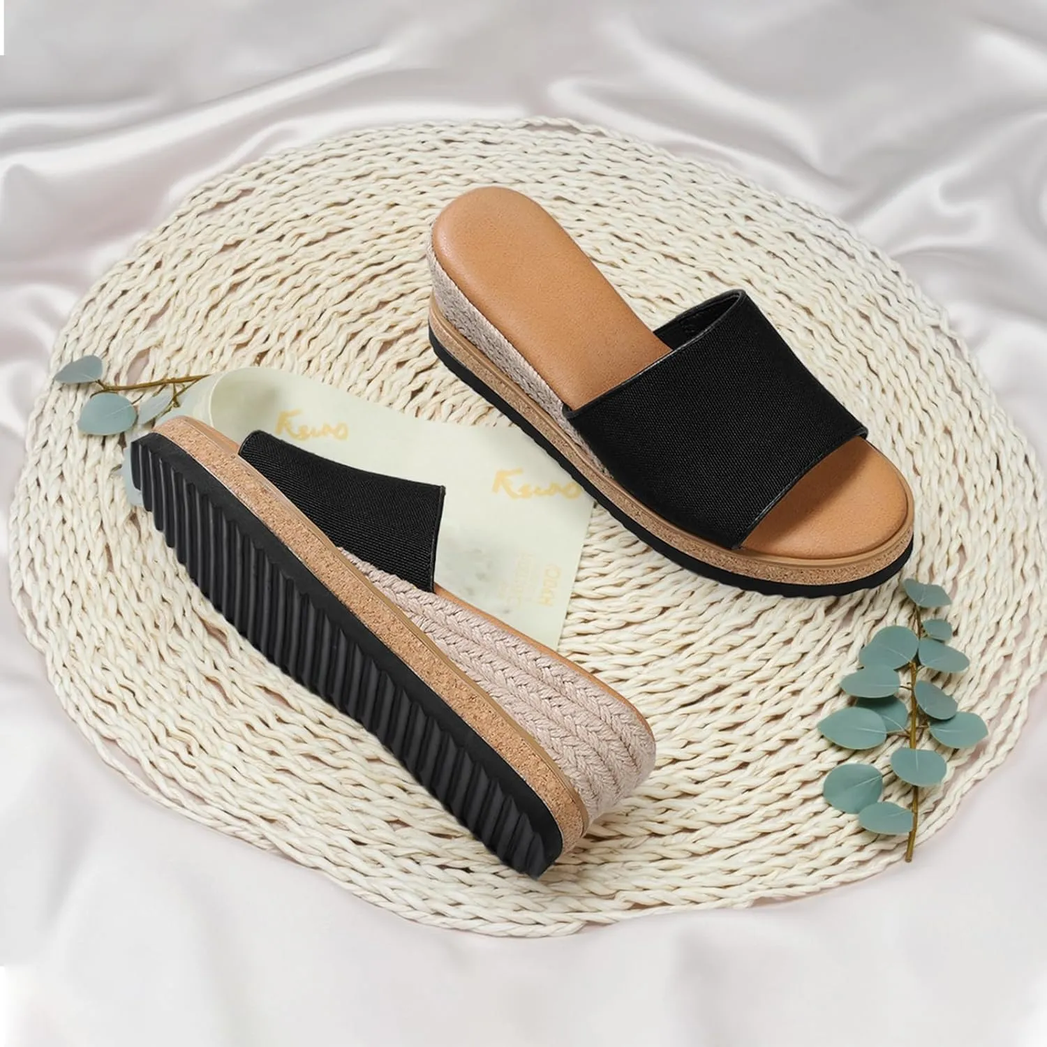 mikarka Slip On Wedge Sandals for Women, Open Toe Resort Platform Sandals Comfortable Beach Sandals Slide Espadrilles Wedges Dressy Summer Sandals Mules