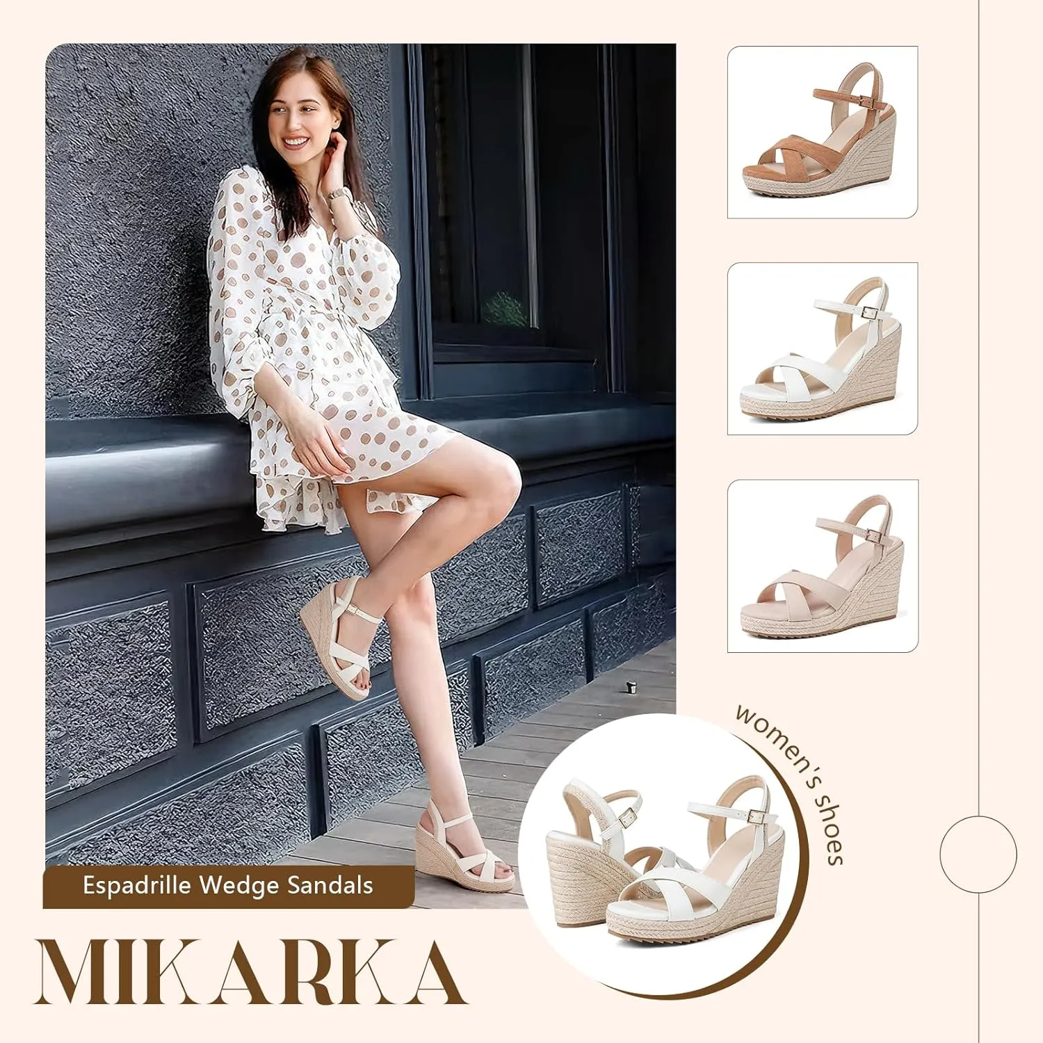 mikarka Women's Espadrille Wedge Sandals: Ankle Strap Platform Open Toe Wedges - Stylish High Heel Dressy Summer Wedges for Women, Inspired by Espadrilles