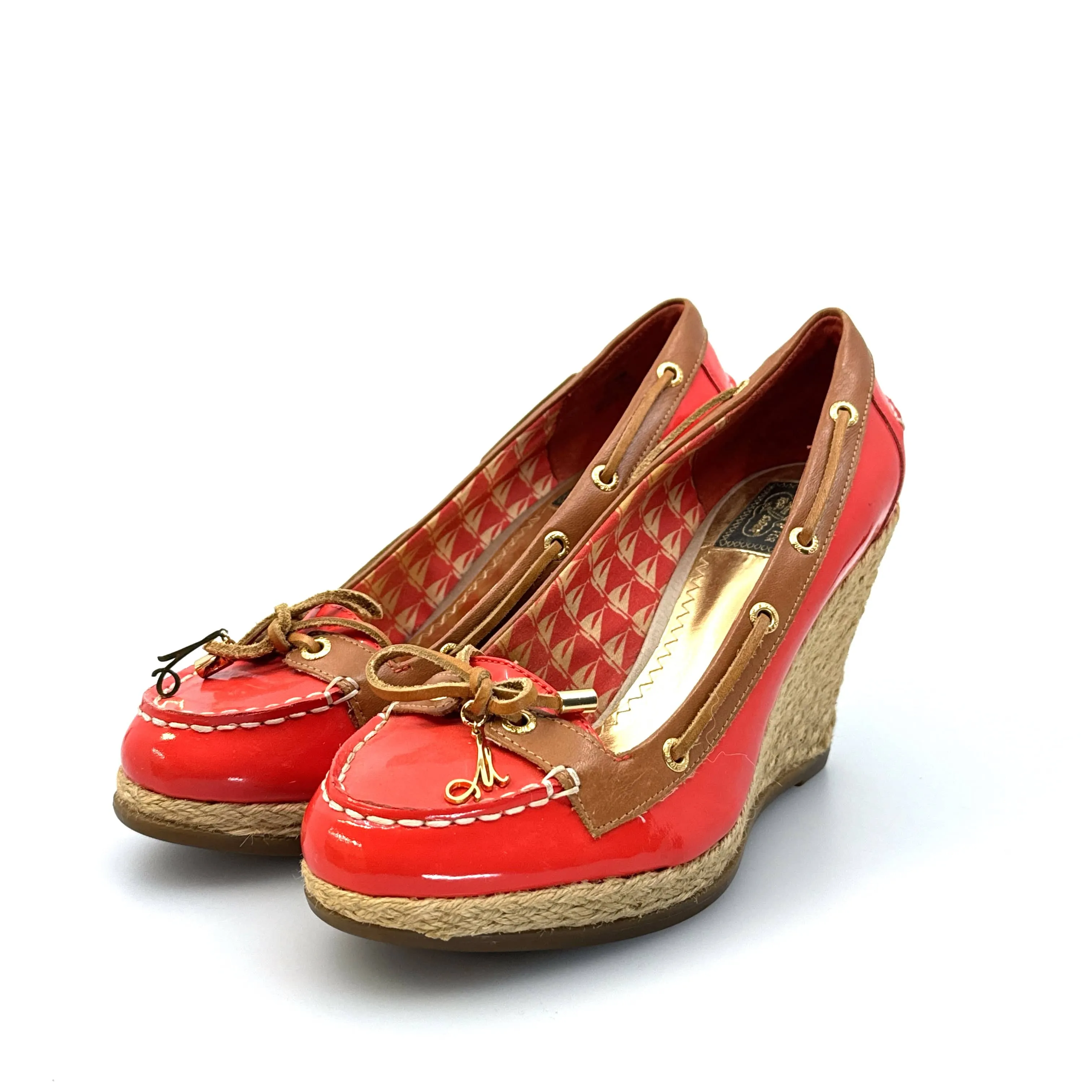 Milly for Sperry Top-Sider Size 7.5M Espadrille Coral Patent Leather Boat Shoes