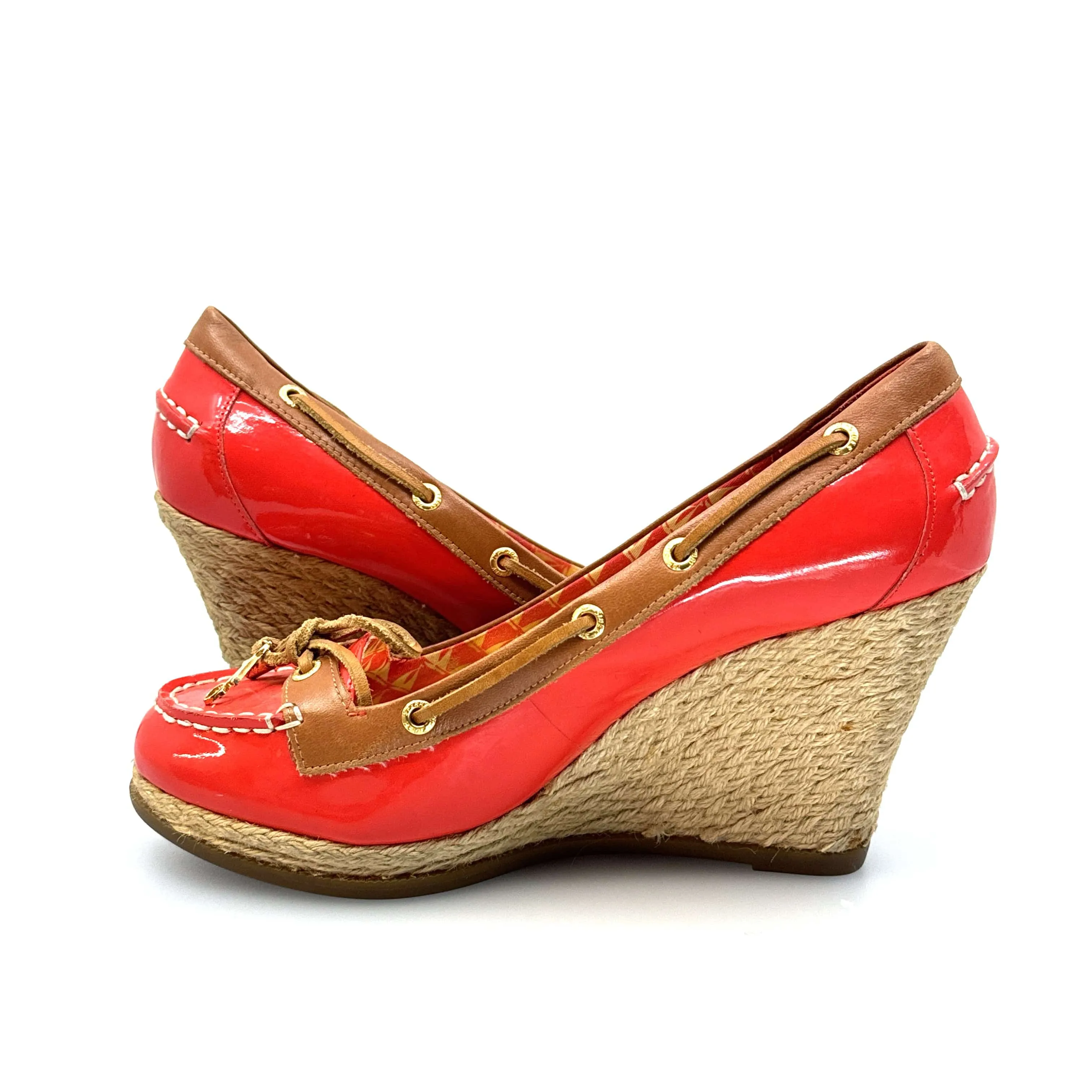 Milly for Sperry Top-Sider Size 7.5M Espadrille Coral Patent Leather Boat Shoes