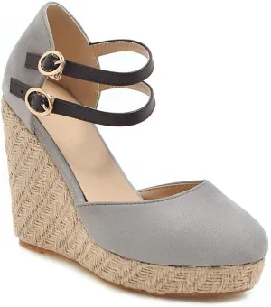 MIOKE Women's Espadrille Wedge Sandals Round Toe Buckle Ankle Strap Platform Chunky High Heel Dress Shoes