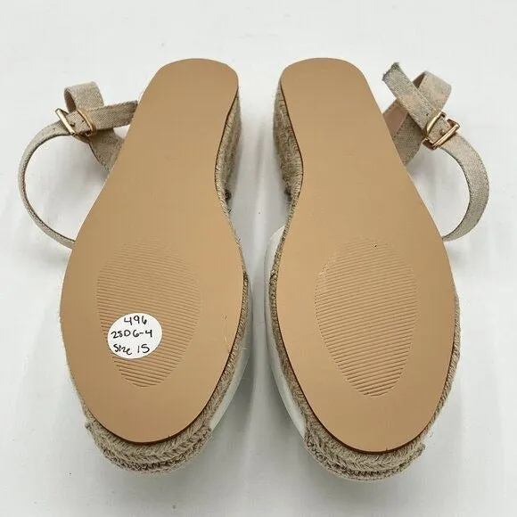miss left White Platform Rounded Toe Espadrille Sandal Ankle Strap Mid Heel Shoe