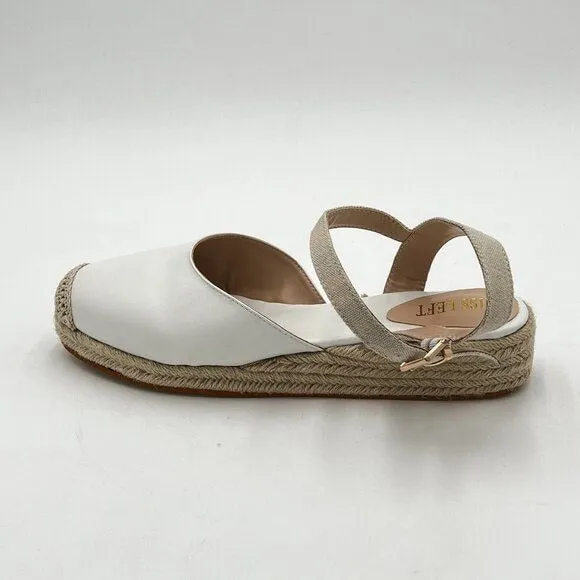 miss left White Platform Rounded Toe Espadrille Sandal Ankle Strap Mid Heel Shoe