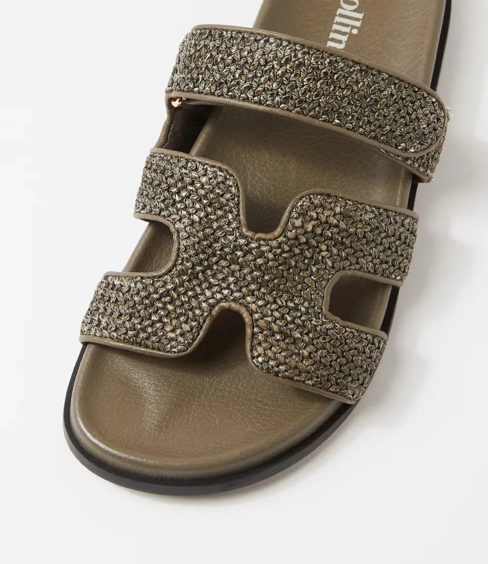 Mollini - Hayzlen Woven Leather Slides. Olive.