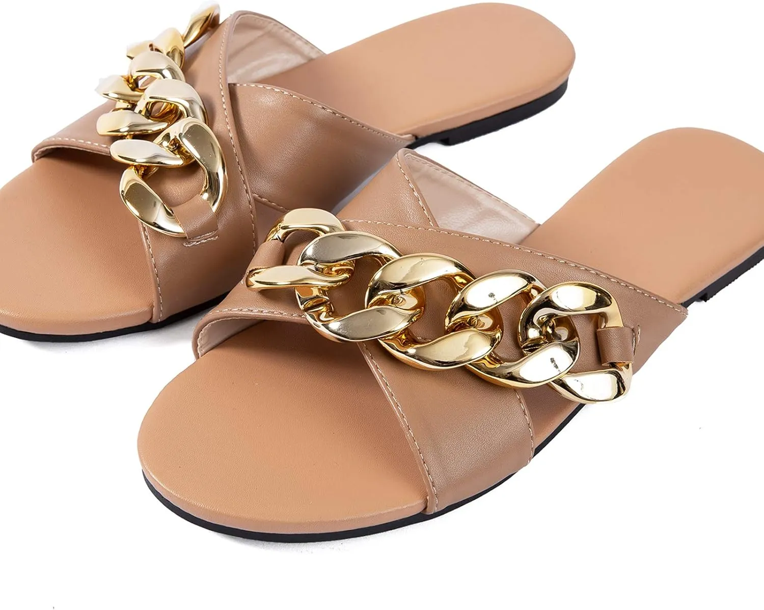 Mtzyoa Women Flat Sandals Braided Leather Crossover Nude Dressy Fashion Evening Party Wedding Sandals