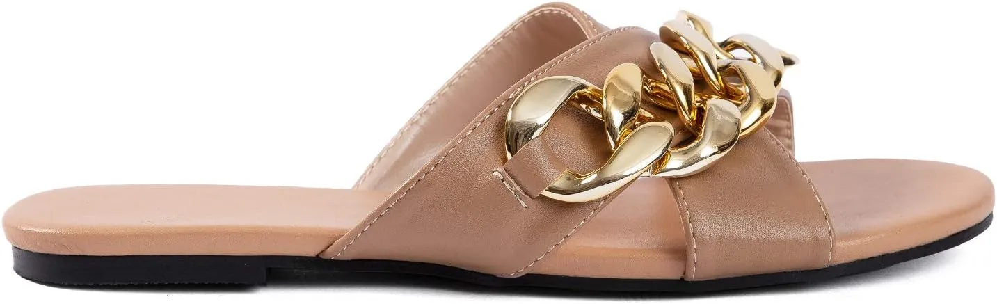 Mtzyoa Women Flat Sandals Braided Leather Crossover Nude Dressy Fashion Evening Party Wedding Sandals