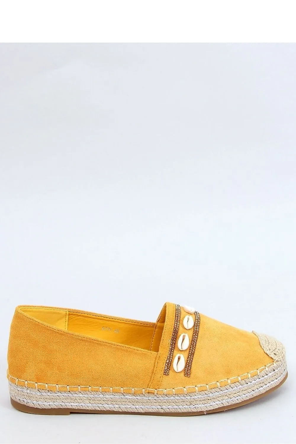 Mustard Yellow Espadrille Flats with Cowrie Shell and Crystal Detailing