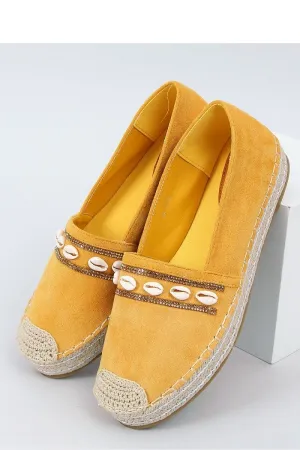 Mustard Yellow Espadrille Flats with Cowrie Shell and Crystal Detailing