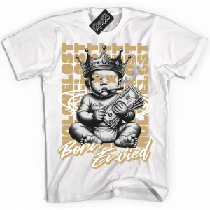 MVP White Metallic Gold Sneaker Shirt Born Envied Graphic