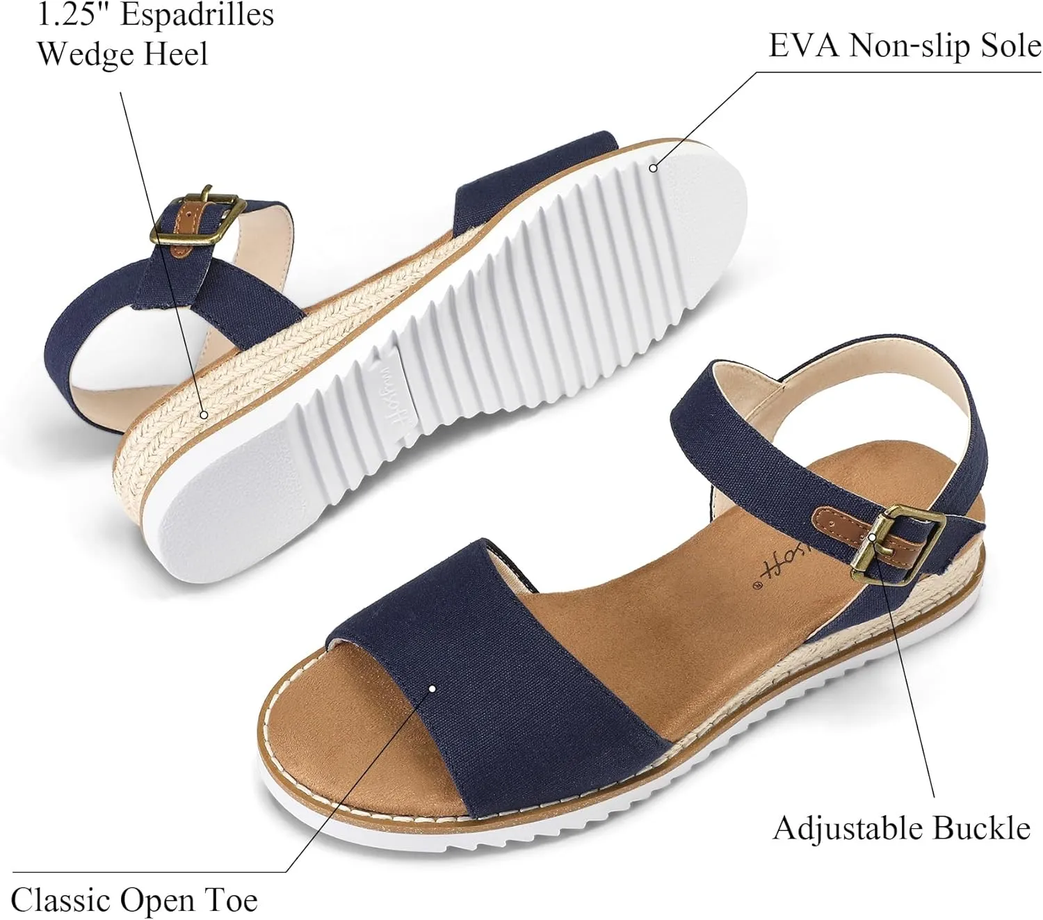 mysoft Women's Espadrilles Wedge Sandals Open Toe Ankle Strap Comfortable Casual Summer Walking Shoes