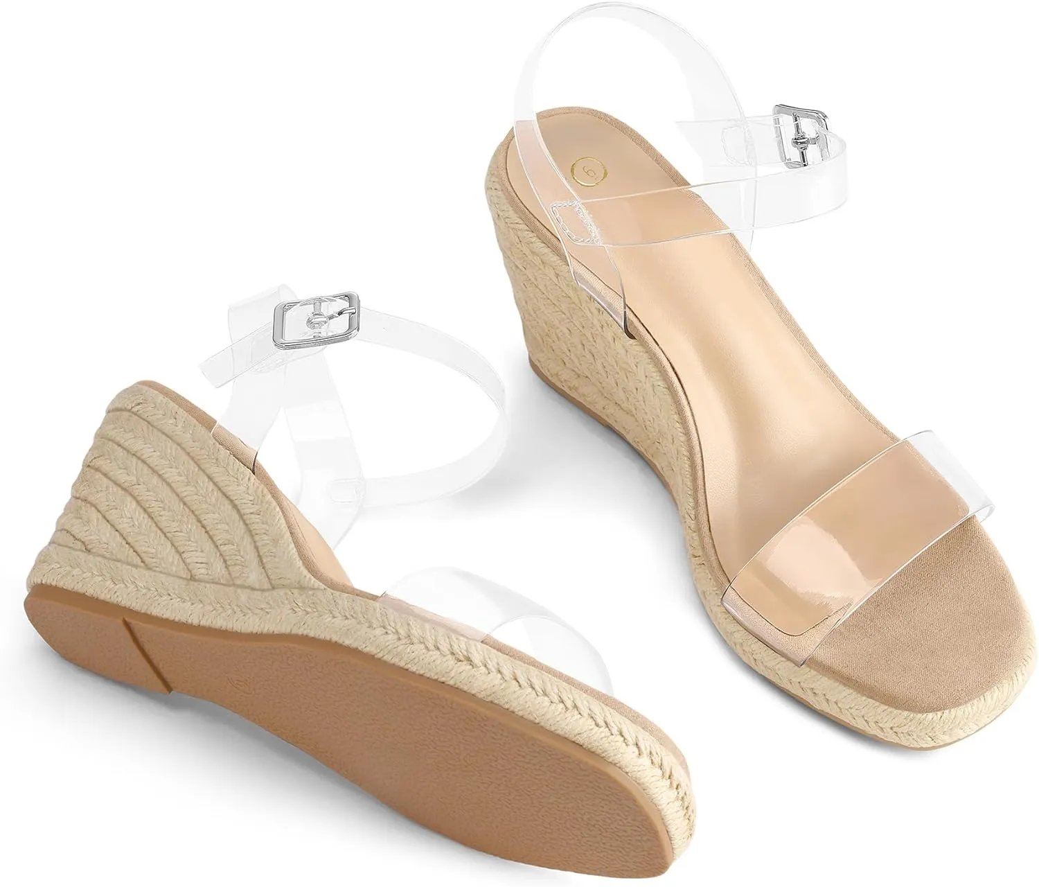 mysoft Women's Platform Espadrille Wedge Sandals Square Open Toe Ankle Strap Buckle Casual Summer Dressy Sandals
