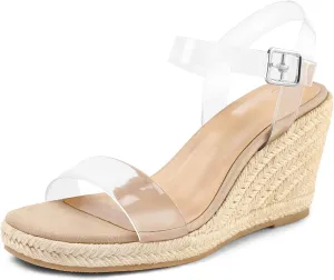 mysoft Women's Platform Espadrille Wedge Sandals Square Open Toe Ankle Strap Buckle Casual Summer Dressy Sandals