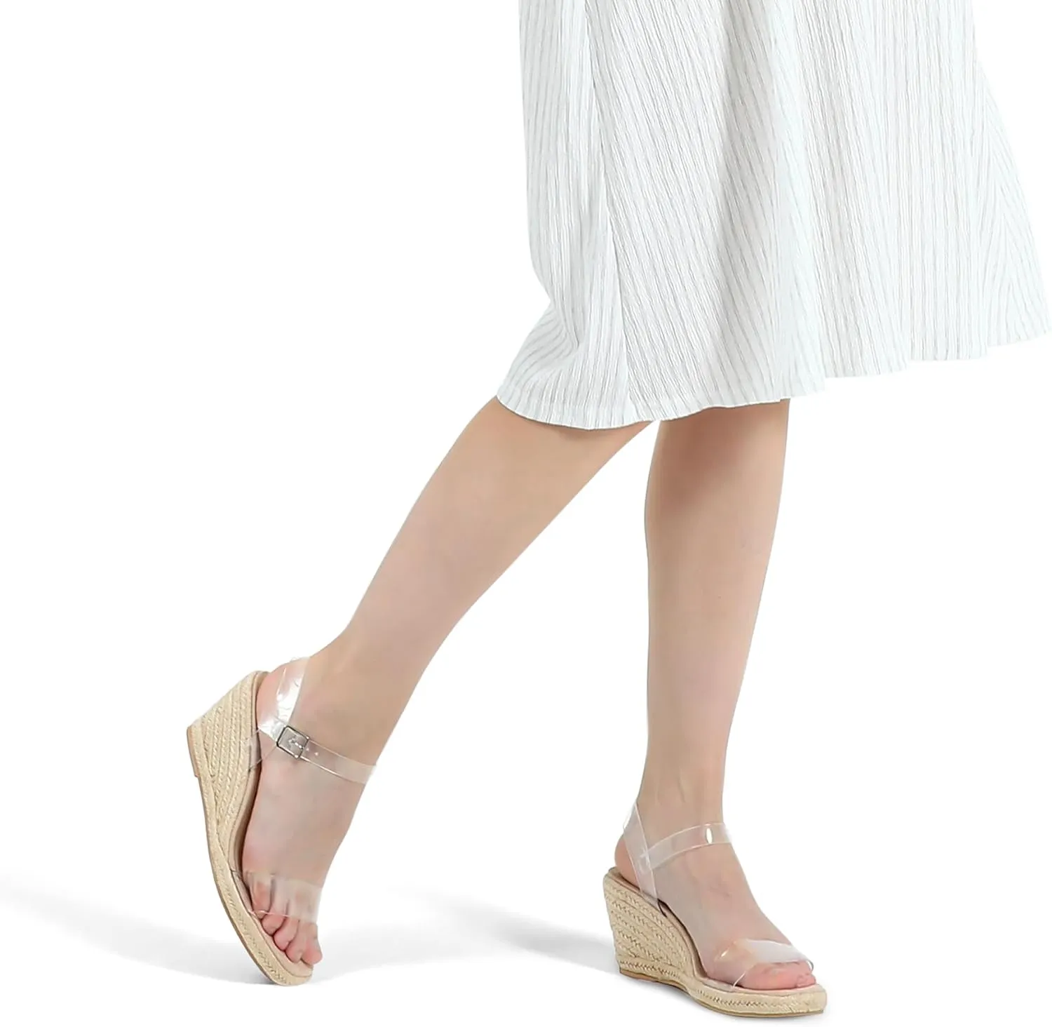 mysoft Women's Platform Espadrille Wedge Sandals Square Open Toe Ankle Strap Buckle Casual Summer Dressy Sandals