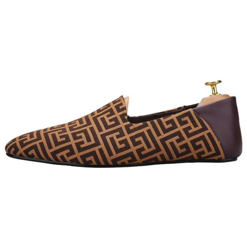 New Plaid Stereoscopic Jacquard Fabric Handmade Men's Loafers