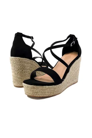 Off to Spain Espadrille Wedges in Black