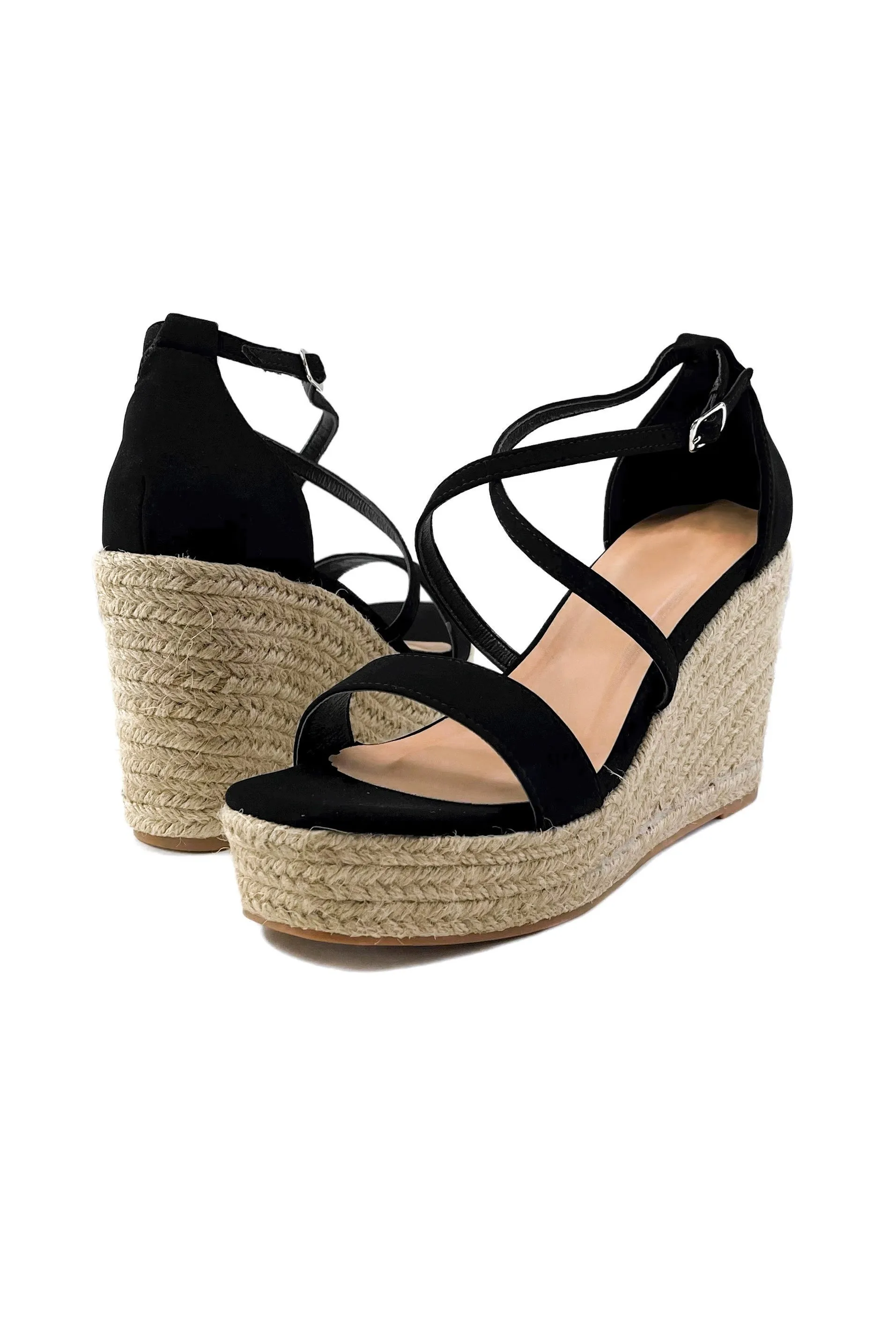 Off to Spain Espadrille Wedges in Black