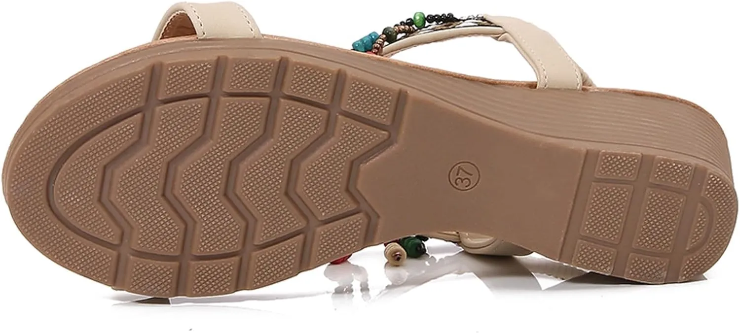 Orthopedic Wedge Sandals For Women Dressy Summer Comfortable Walking 2025 Casual Rhinestone Open Toe Espadrilles Comfortable Bohemian Sandals Beach Vacation Sandal with Arch Support