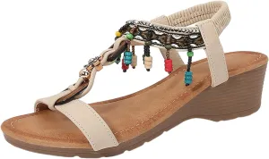 Orthopedic Wedge Sandals For Women Dressy Summer Comfortable Walking 2025 Casual Rhinestone Open Toe Espadrilles Comfortable Bohemian Sandals Beach Vacation Sandal with Arch Support
