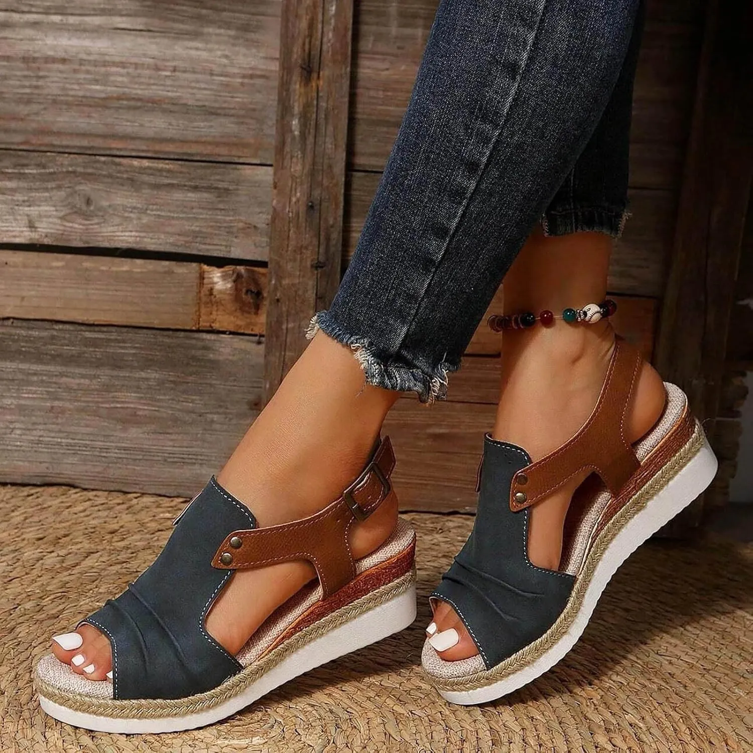 Orthopedic Wedge Sandals for Women Dressy Summer Platform Espadrilles Open Toe Ankle Strap Sandals Womens Casual Strappy Beach Vacation Sandals Comfortable Walking Outdoor Shoes