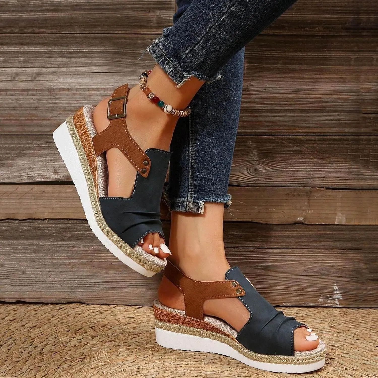 Orthopedic Wedge Sandals for Women Dressy Summer Platform Espadrilles Open Toe Ankle Strap Sandals Womens Casual Strappy Beach Vacation Sandals Comfortable Walking Outdoor Shoes