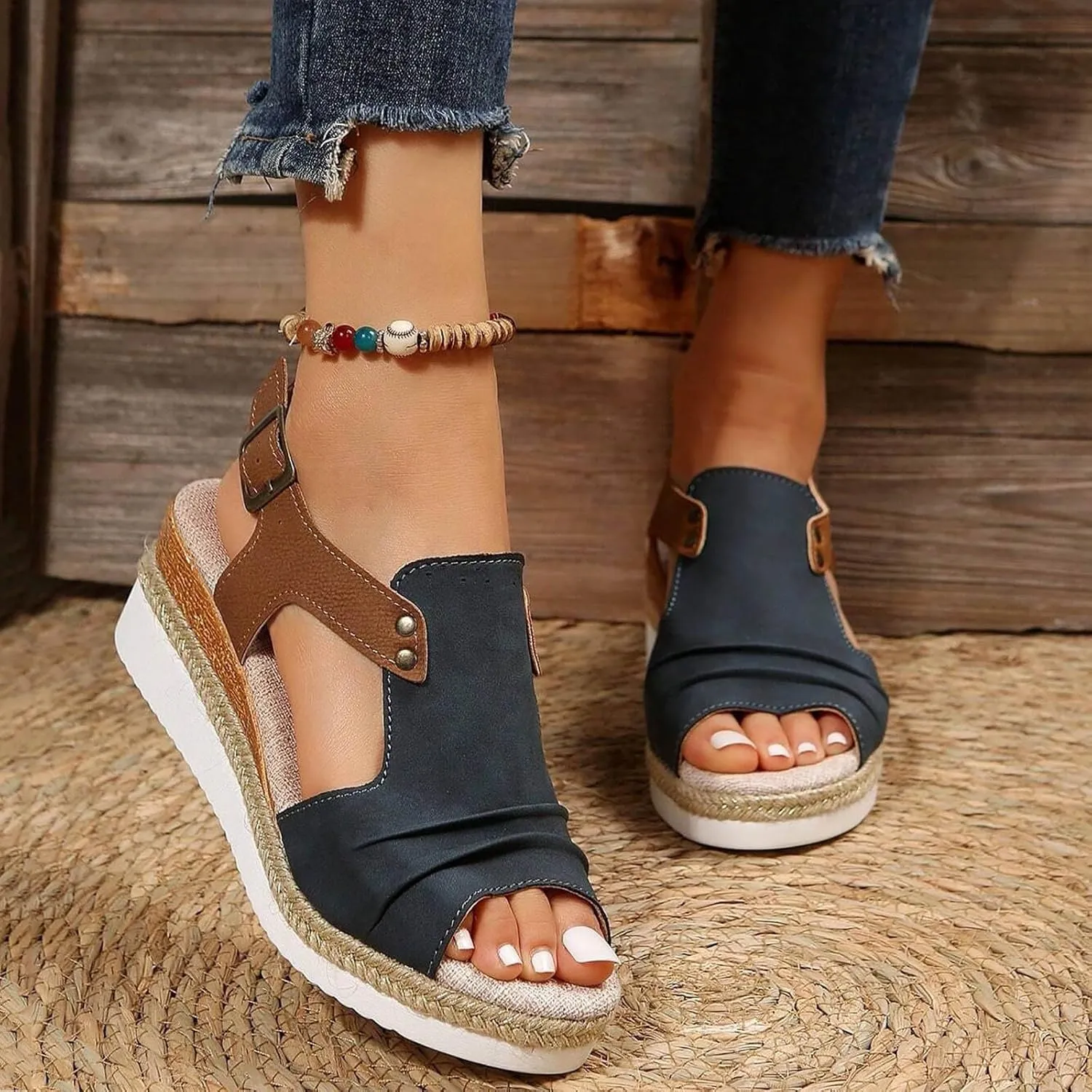 Orthopedic Wedge Sandals for Women Dressy Summer Platform Espadrilles Open Toe Ankle Strap Sandals Womens Casual Strappy Beach Vacation Sandals Comfortable Walking Outdoor Shoes