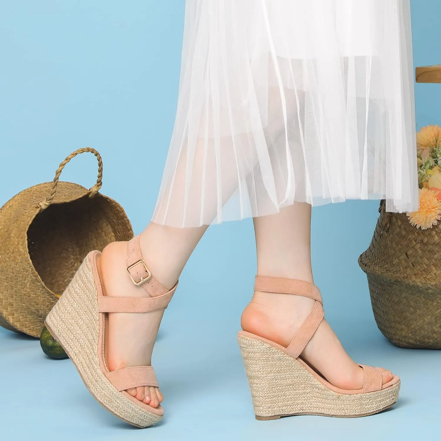 Perphy Slingback Crisscross Espadrille Wedge Heel Sandals for Women