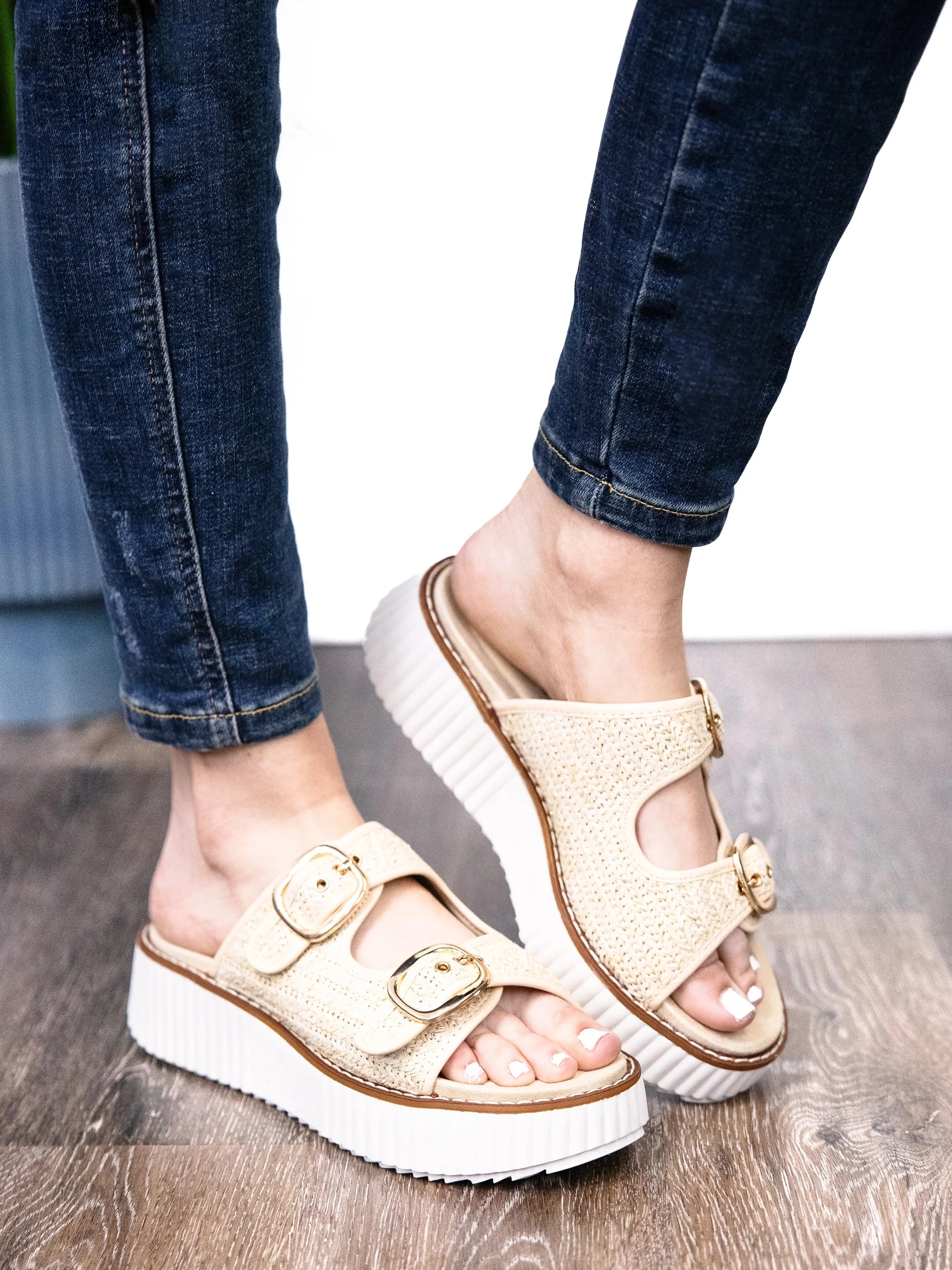Pierre Dumas Sweet Enough Women's Double Buckle Woven Raffia Sandal