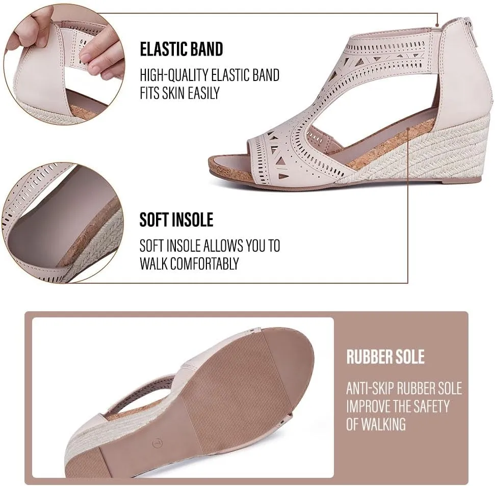 Platform Espadrille Wedge Sandals for Women Slip On Slides Comfortable Big Buckle Sandals Open Toe Beach Dress Sandal