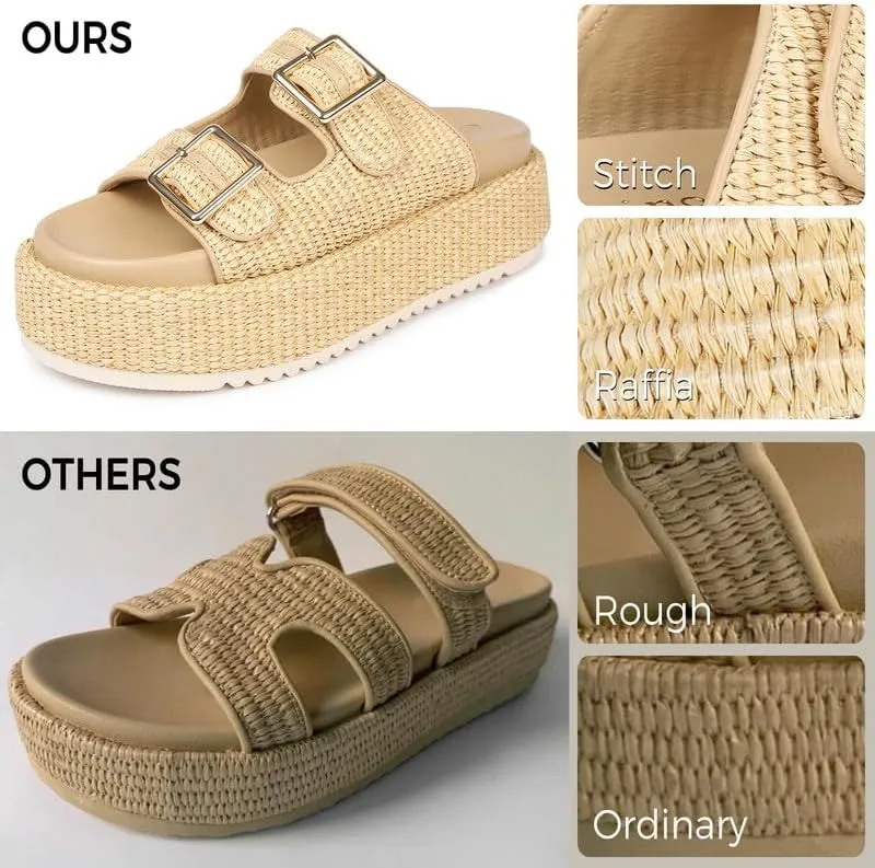 Platform Sandals for Women Espadrille Wedges Summer Beach Comfortable Open Toe Cute Woven Straw Crochet Vacation Slides Mules Casual