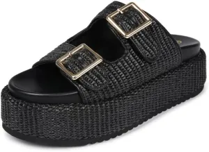 Platform Sandals for Women Espadrille Wedges Summer Beach Comfortable Open Toe Cute Woven Straw Crochet Vacation Slides Mules Casual